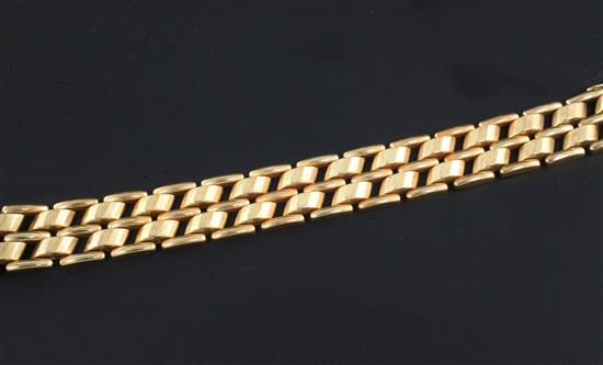 A stylish mid 20th century 14ct gold bracelet, 7.75in.